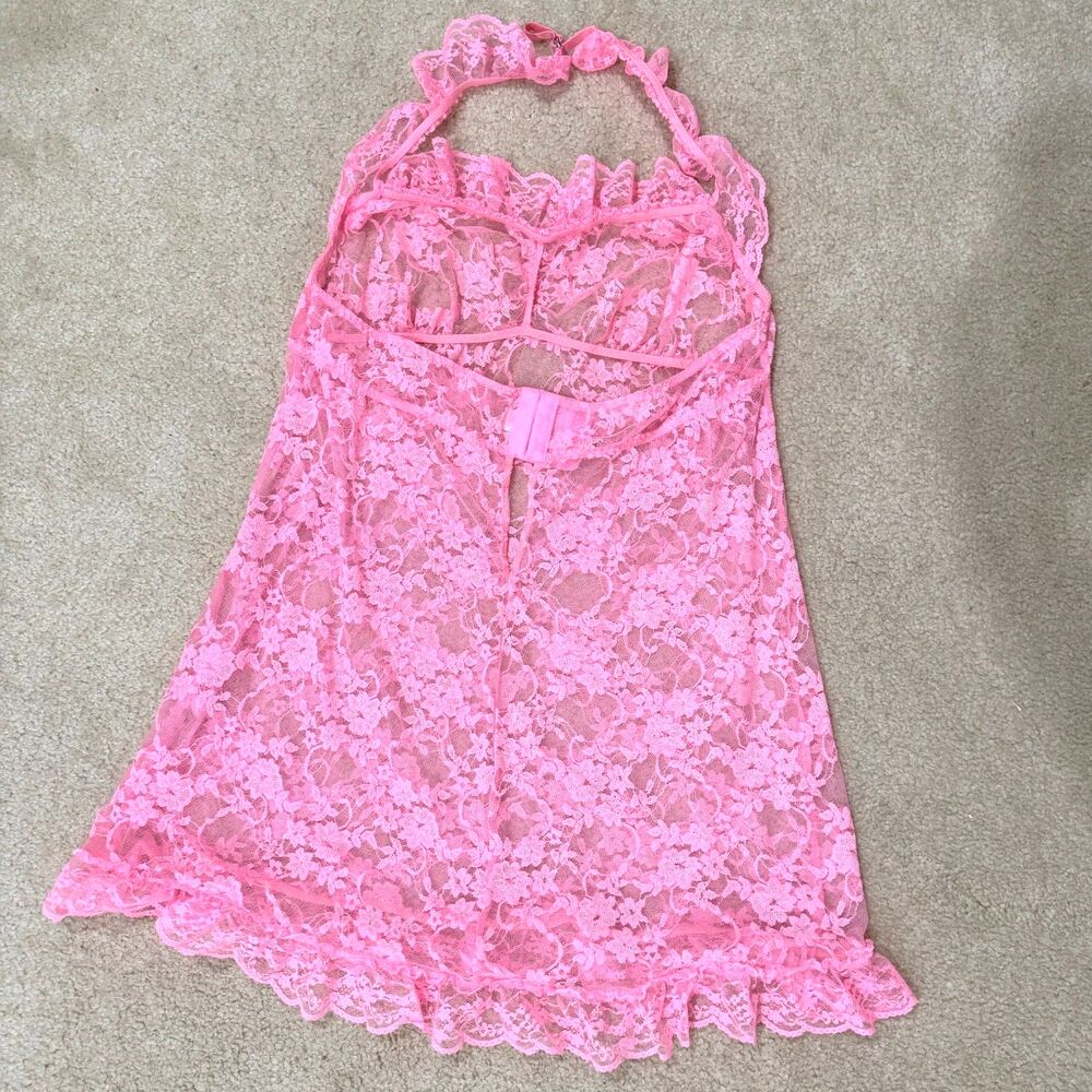 Victoria's Secret Women's Sheer Lace Pink Floral Sexy Babydoll Chemise Size L - Picture 2 of 6